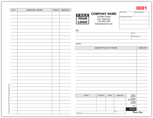 Pool – Spa Work Order Invoice