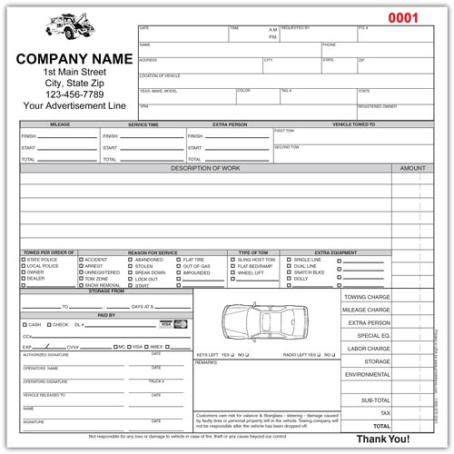 Road Service Towing Invoice