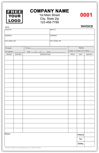 Small Invoice Form 2-part or 3-part