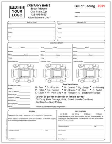 Towing Bill of Lading Form