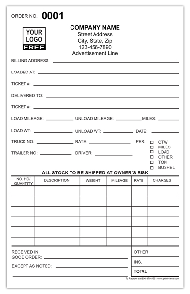 Commodity Hauling Bill Of Lading