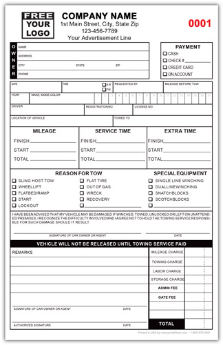 Towing Service Ticket Invoice