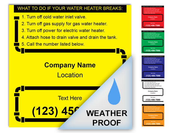 Weather Proof Water Heater Label