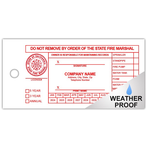 California Wet Sprinkler Tag