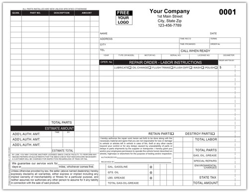 Automotive Repair form 664 2 Part and 3 part