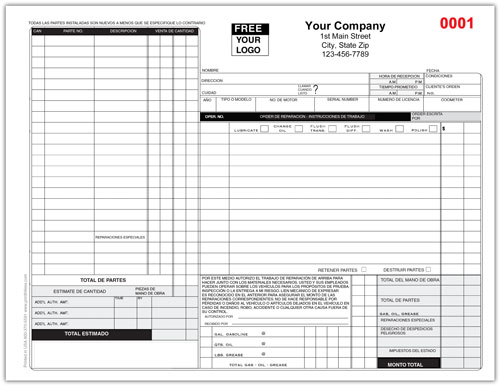 Automotive Repair Work Order Form in Spanish
