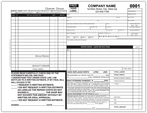 Florida Approved Auto Repair Invoice Form 644