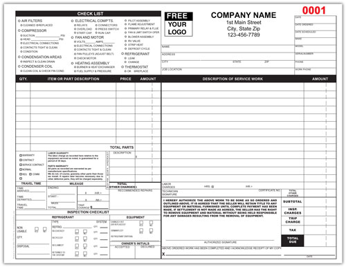 HVAC Service Invoice Form 681 2 part or 3 part
