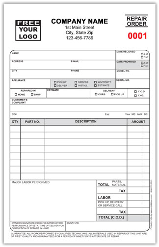 HVAC Service Order Invoice