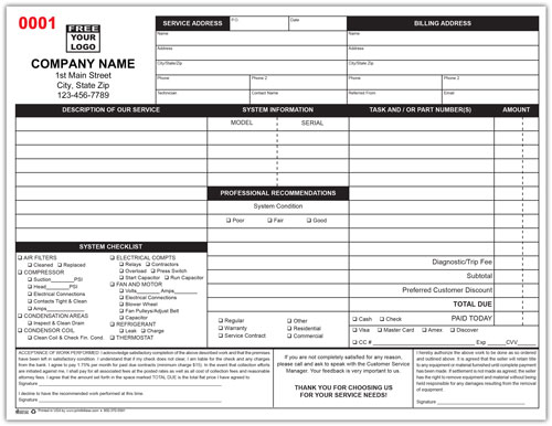 HVAC System Repair Invoice