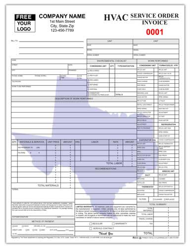 Texas HVAC Service Order Invoice